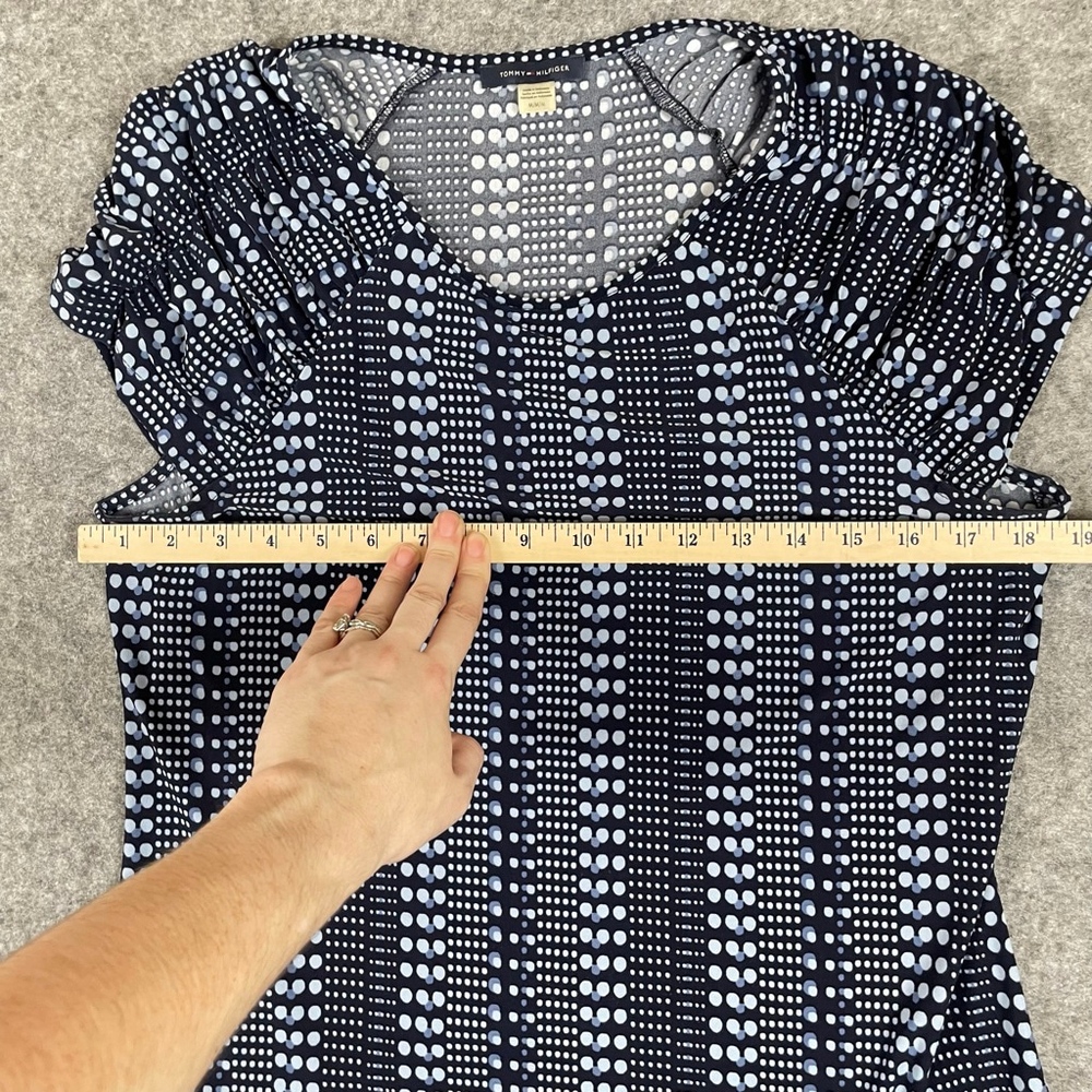 Tommy Hilfiger Womens Medium Navy White Dot Stretch Short Sleeve Top - Picture 7 of 10